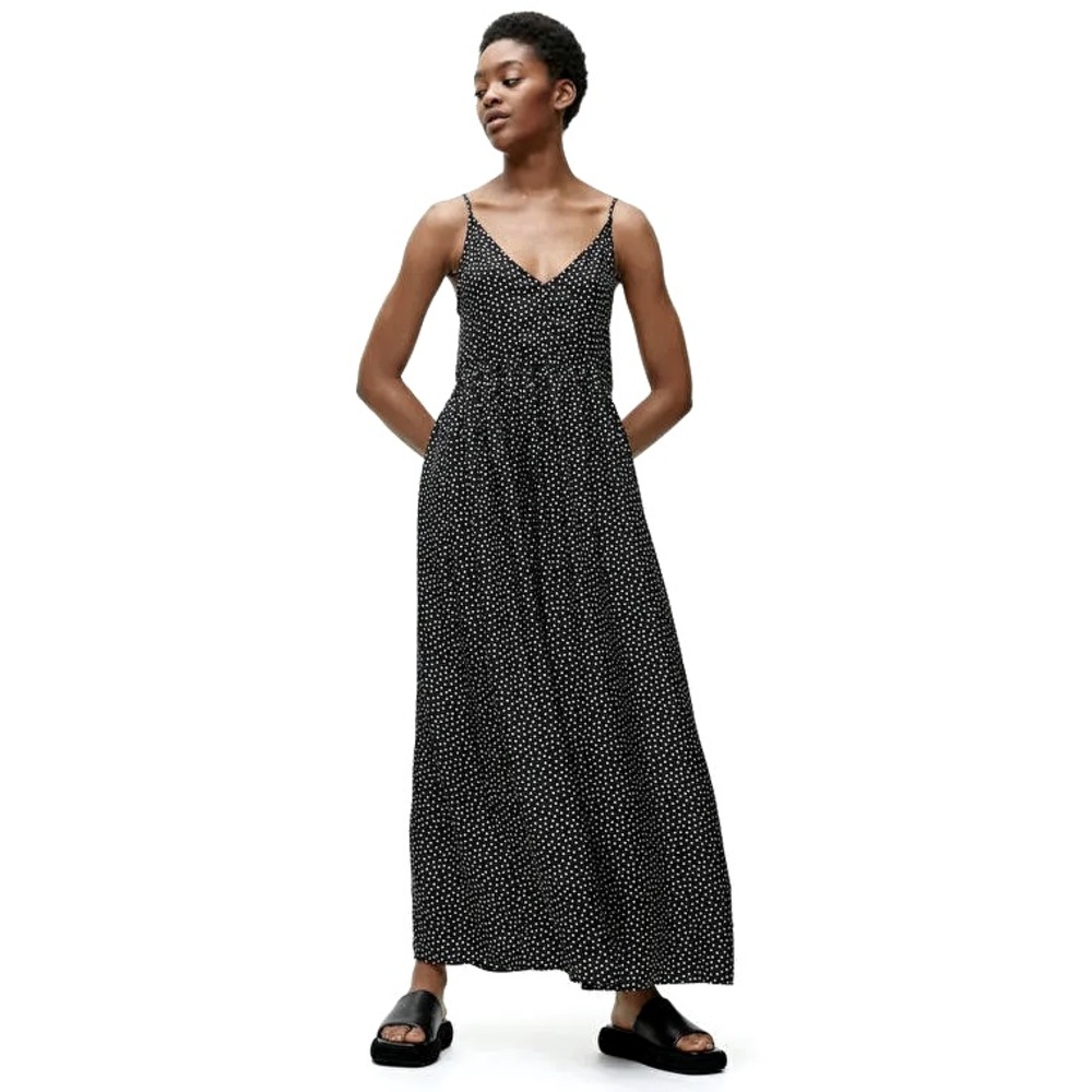 Arket Printed Strappy Maxi Dress- black and white dot- size US 6/EU 38